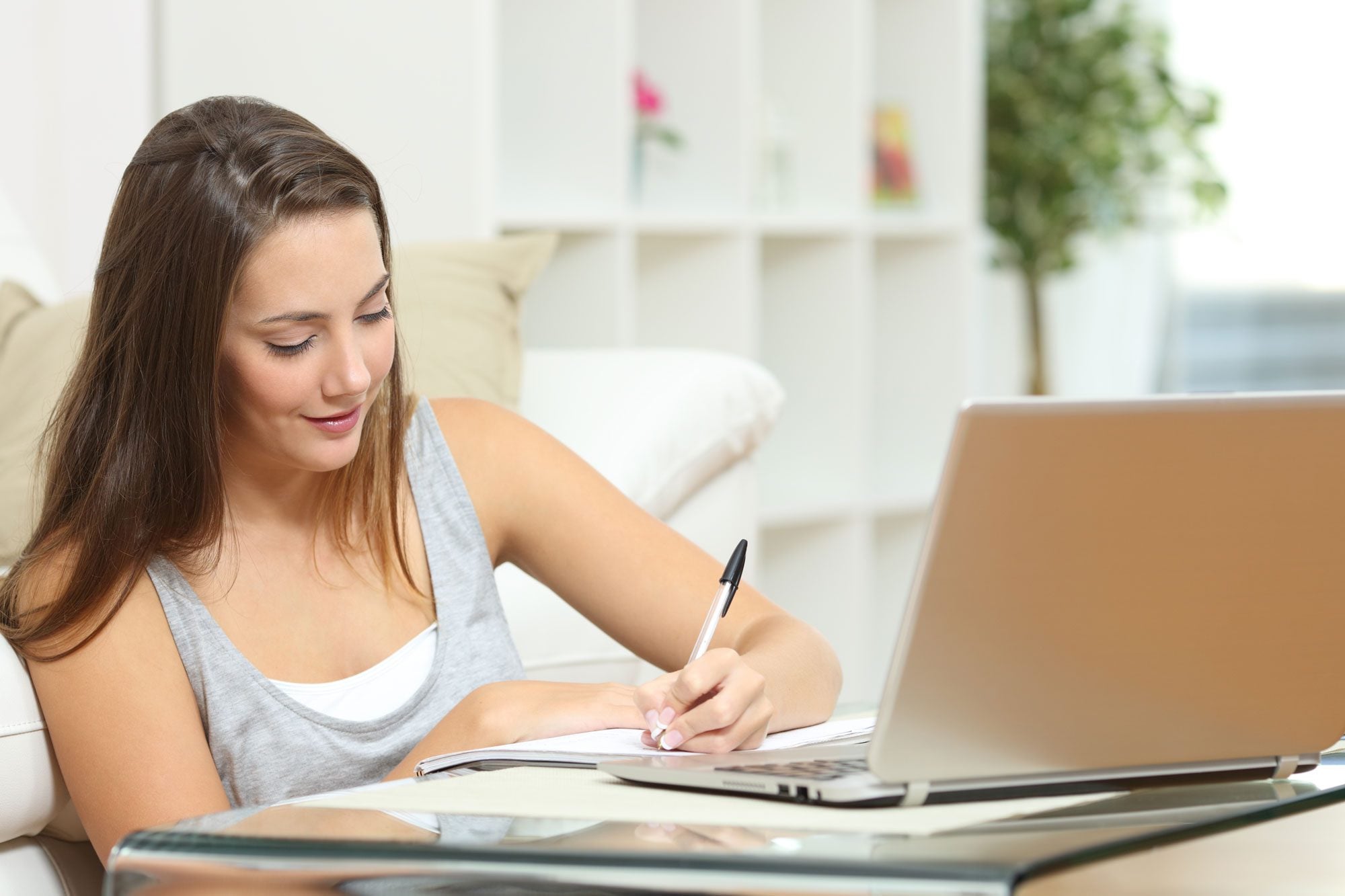teen girl doing homework
